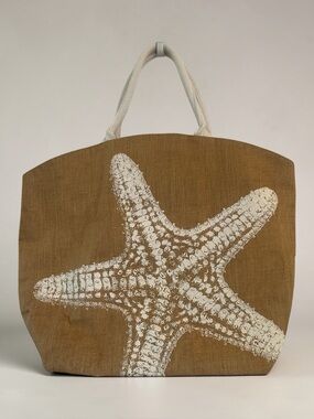 2 Chic Starfish Printed Jute Beach Tote / Beach / Pool Bag with Rope Handles